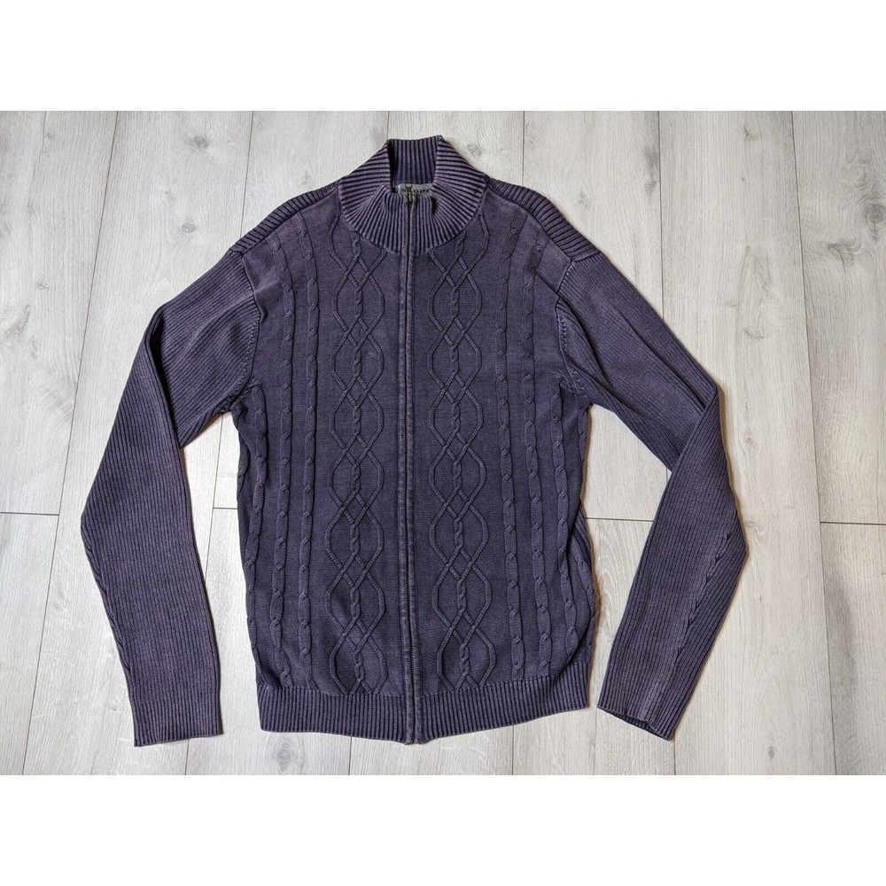 Park Slope Mens Purple Full Zip Sweater XL Cotton Cable Knit